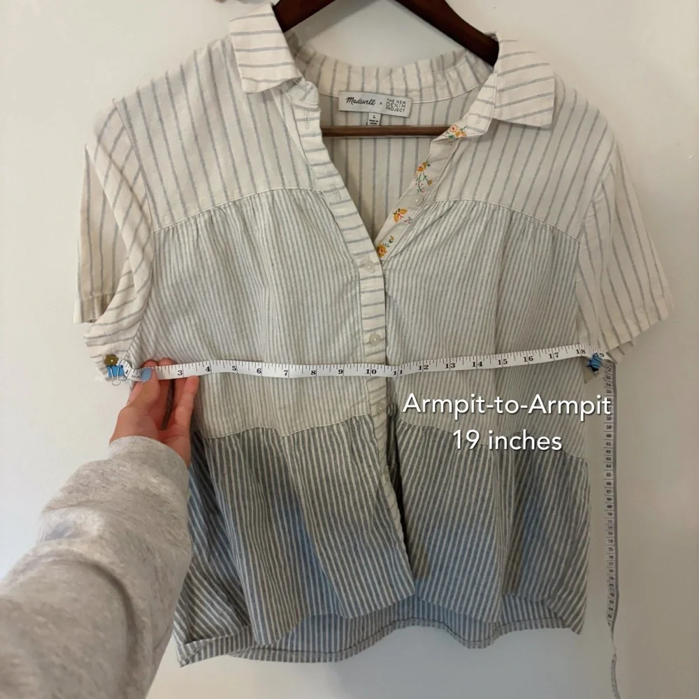 Madewell - Striped Button-Up Short Sleeve Babydoll Style Blouse - Picture 6 of 8